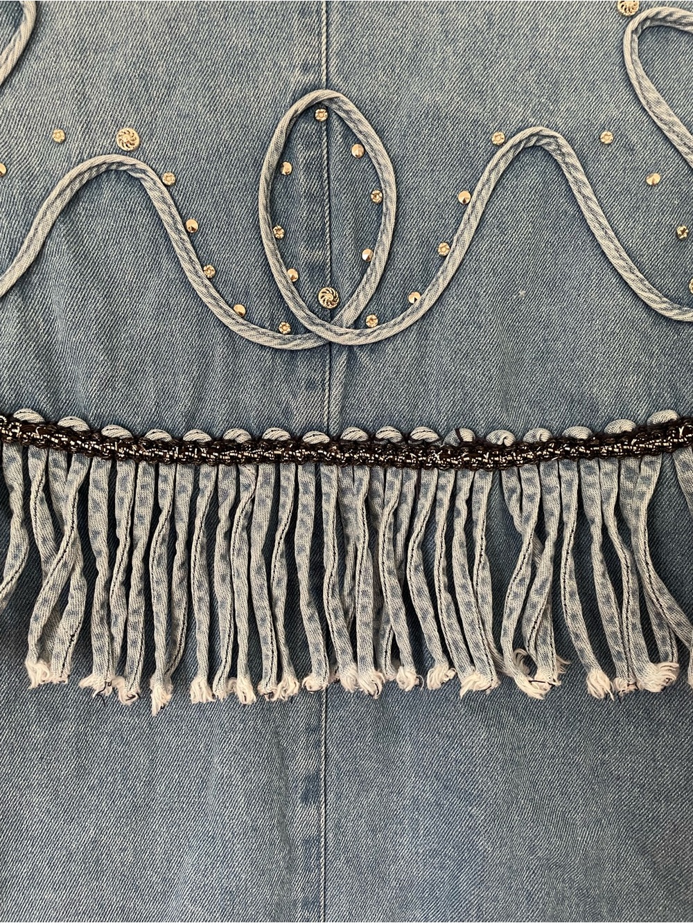 Vintage cache western fringe rhinestone denim jacket size M - Picture 6 of 10